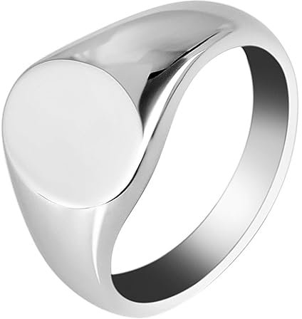 Akzent Pietro Unisex-Siegelring Edelstahl Gravur personalisiert silberfarbig Statement Damen Herren oval Geschenk (60 (19.1))