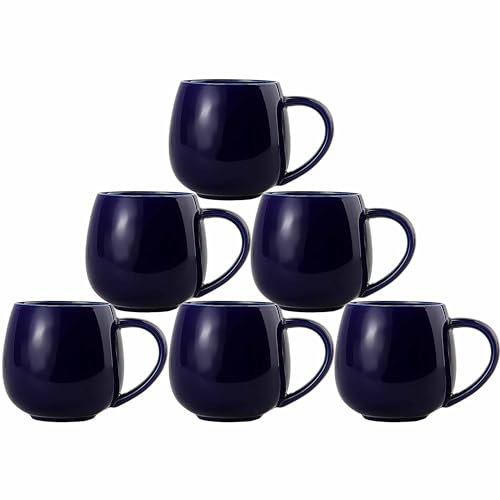 superyes Navy Blue Coffee Mugs Set of 6 for Latte Cappuccino Cup Ice Cream Hot Chocolate 12oz Solid