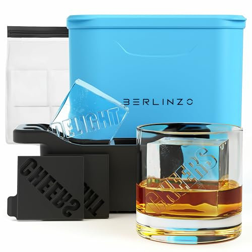 Berlinzo Machine à glaçons transparents de qualité supérieure avec empreintes de glace de conversation – 2 grands carrés de glace transparents de 5,3 cm – Idée cadeau pour les fêtes, les soirées de