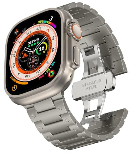 Correa Compatible con Apple Watch Ultra/Ultra 2, Pulsera de Eslabones de Acero Inoxidable de fácil Ajuste para Apple Watch Ultra/Ultra2 49mm 45mm 44mm 42mm, iWatch Series 9/SE2/8/7/SE/6/5/4/3/2/1