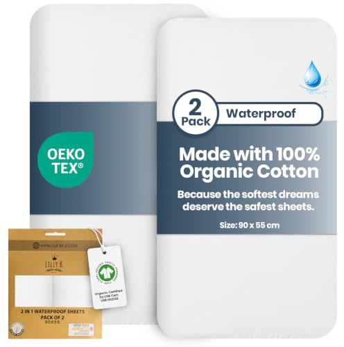 Lilly Belly SoftTouch Wasserdichtes Bettlaken aus Bio-Baumwolle, 90 x 55 cm, sanft zur Babyhaut, atmungsaktiver Stoff für Babykörbchen, Reisebettlaken, Matratzenschoner für Babykörbchen