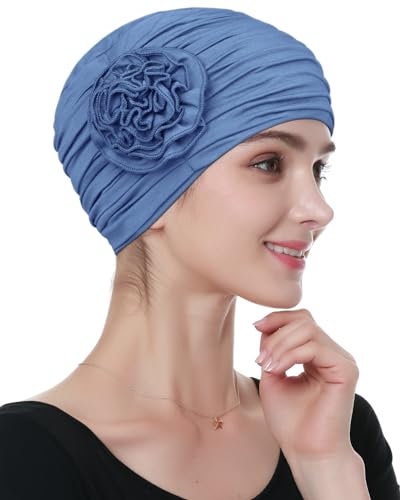 Alnorm Weiche niedliche Beanie Volle Kopfbedeckung für Chemo-Frauen Blauer Nebel