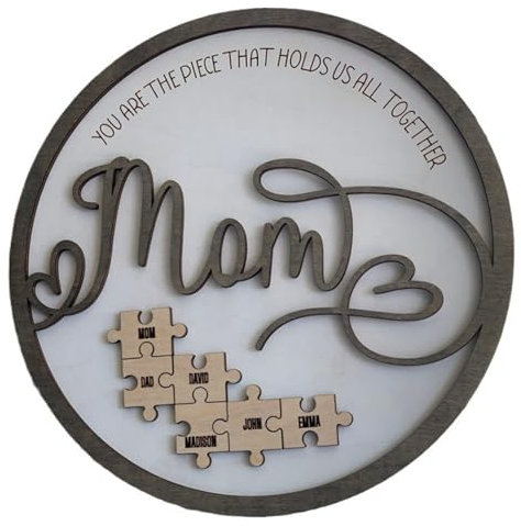 Personalisiertes Holzpuzzle, Muttertags-Puzzle-Schild, personalisiertes Geschenk für Mutter, Sie sind das Stück, das uns zusammenhält, Mutter-Puzzleteil, individuelles Puzzle-Namensschild, beste