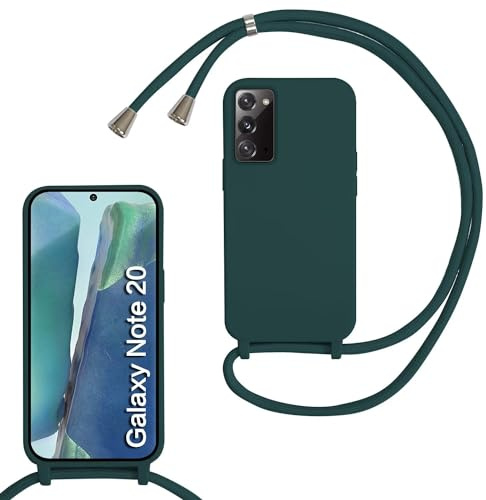 Handykette für Samsung Galaxy Note 20 Hülle mit Band, Handykette Handyhülle (Abnehmbar Einstellbar) Silikon Necklace mit Kordel zum Umhängen Handy Kette Kratzfestes Stossfest Schutzhülle Dunkel grün