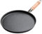 BRAVECOW Cast Iron Skillet Pancake Pan Round Griddle Thick Nonstick Egg Frying Pan Tortilla Crepe Pan Anti-scalding Wooden Handle Uncoated 26cm