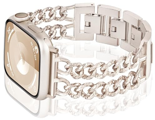Vamyzji Compatible with Apple Watch Strap 49mm 46mm 45mm 44mm 42mm(Series 3 21), Slim Metal Strap for Apple Watch Series 10 9 8 7 6 5 4 3 2 1 SE,Ultra 2 1, Unique Thin Chain iWatch Strap for Women