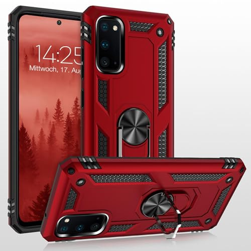 LBH Outdoor Hülle für Samsung Galaxy S20 Armor Militär Stoßfest Handyhülle 360 Grad Metal Ring Halter Ständer Schutzhülle für Handyhalterung Auto Magnet Rot