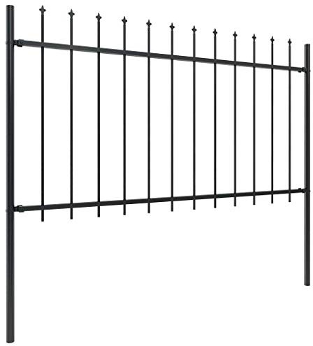 Garden fence with spear tips steel 6.8 x 1 m black