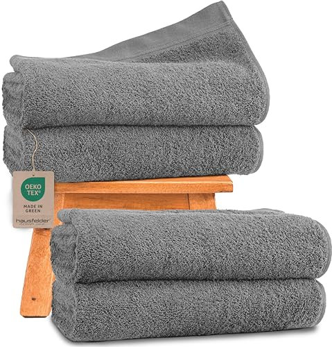 Duschhandtücher 4er Set 70x140cm – Premium Badetuch 500g/m² - 100% Baumwolle Duschhandtuch Handtücher Set, Ökotex Zertifiziert, Farbe: Grau