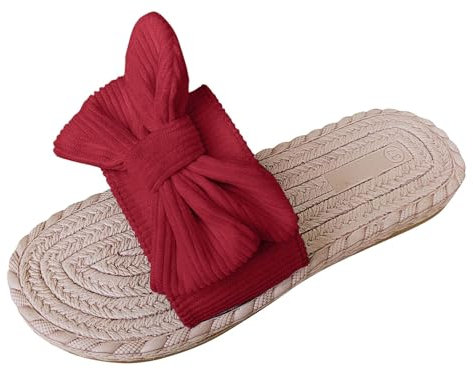 QWUVEDS Damen Sommermode Offene Zehen Hausschuhe Outdoor Strand Hausschuhe Ogg Schuhe Damen (Red, 38)