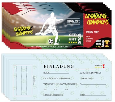 T TAKONE 12 Stück Fussball Einladungskarten Kindergeburtstag, Abreißticket-Geburtstags-Fußball-Einladungskarten, Fußball-Themenparty-Einladungskarten für Jungen und Mädchen