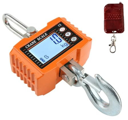Voltix Bilancia per gru digitale ricaricabile con telecomando, 1000 kg - Bilancia a gancio Bilancia sospesa ad alta precisione per impieghi gravosi (Arancione)