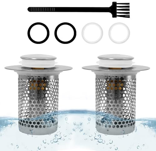 (2 pezzi) Filtro per lavello in acciaio inox, ReleyWell 33 × 50 mm raccoglitore di capelli per doccia, filtro per lavello con anima in rame a scomparsa per cucina, bagno, vasca da bagno