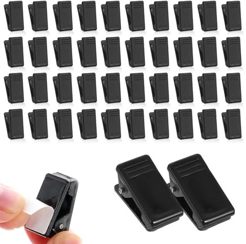 LERANXIN 40 Stück Klammern Klein, Mini Klammern mit Selfadhesive, Schwarzem Kunststoff Clips, Klemmen Klein Federclips für Heim- und BüRodekoration