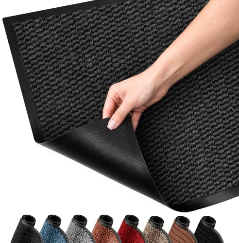 SG Traders Washable Door Mat - Non-Slip Rubber Backed Door Mats Indoor & Outdoor - Highly Absorbent Door Mats, Floor Mat, Kitchen Mat Perfect Dust Grabbing Doormat Dirt Trapper (120x180cm-Anthracite)