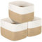 Aevcvok 3 Panier Rangement, Panier Tressé en Coton, Panier Rangement Salle de Bain, Petits Paniers à Linge, Paniers de Rangement Pliables pour la Salle de Bain,Salon,Chambre,36x25x22cm,Jute & Blanc