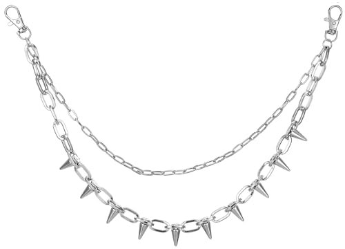 JIEYAO Hose Kette Hosenketten, Hip-pop Jean Metall Hosenkette Dual Layer Punk Hosenkette mit Nieten Herren Kettengürtel Bikerkette Dekorative Tasche Kette Silber Gothic Accessoires für Damen Männer
