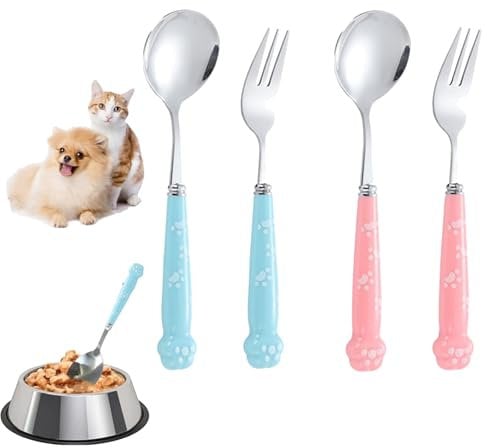 4-Piece Set Pet Spoon and Pet Food Fork, Dog Food Fork, Dog Fork, Dog Food Spoon, Pet Food Spoon Cat Food Scoop Cat Claw Spoon Stainless Steel for Feeding Wet Food Scoops for Food Pet Food Scoop