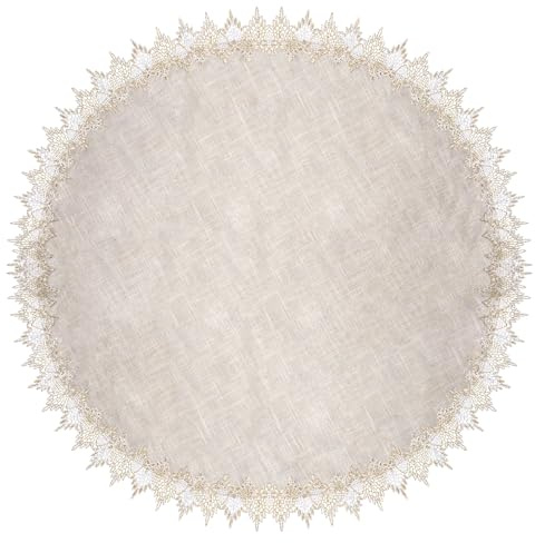 URROMA Leinen Spitzendeckchen,120 * 120cm Vintage Leinenspitze Tischdecke | Runde Abwaschbar Outdoor Wetterfest Stoff tischdecke weiss polyester für Möbel,Esszimmer,Küche,Hochzeit,Couchtisch