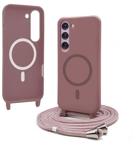 Bigcousin Handykette für Samsung Galaxy S23 Plus Hülle mit Band,Magnetisch kompatibel mit Magsafe,Silikon Necklace Handyhülle mit verstellbar und abnehmbar,Rosa Gold