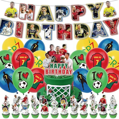 Football Star Birthday Party Decorations for Boys - Complete Kids Party Kit with Hanging Banner, Balloons & Cake Toppers | Football Themed Decoration Supplies for Boys' Birthday Celebrations