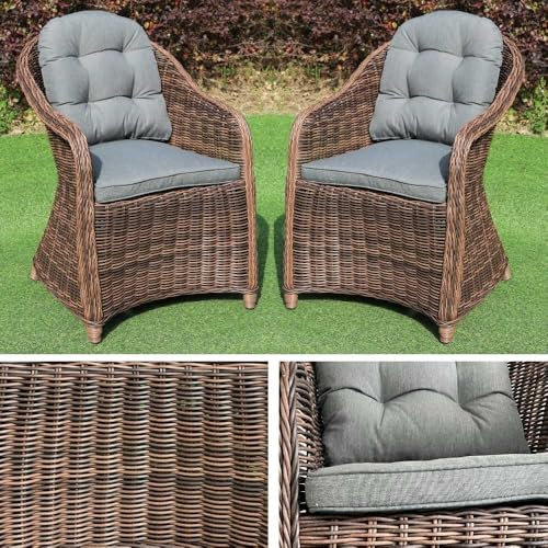 LEBENSwohnART 2er Set Sessel Bella rundes Polyrattan Natural-Brown Gartensessel Armlehnsessel