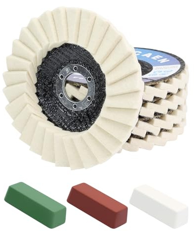 QZATACAEN Felt Flap Disc Abrasives 127mm x 22mm(5 x 7/8) Arbor, for Angle Grinder，Wool Felt Flap Polishing Disc-5 Pack,with Buffing Polishing Cutting Compounds 4 Oz. Kit