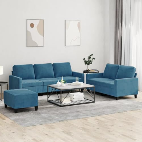 MOBCANT 3-TLG. Sofagarnitur mit Kissen Blau Samt Sofabezug Couchgarnitur Polstergarnitur Schlafsofa für Empfangsraum Wohnzimmer Wohnung Schlafzimmer