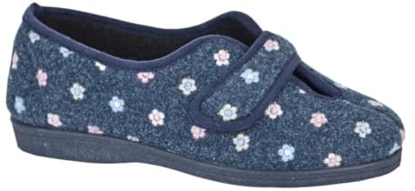 Sleepers Womens Matilda V Cut Touch Fastening Wide Fit Slippers Ladies Wide Fit Slippers Sizes 3-9 Navy Blue (EE Fitting) 6 UK