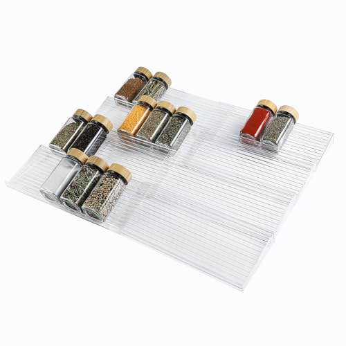 Wlicon 8 PCS Acrylic Drawer Spice Organizer Acrylic Drawer Seasoning Organizer Expandable From 28 CM to 56 CM Clear Spice Rack Drawers Insert for Kitchen Cabinet Countertop