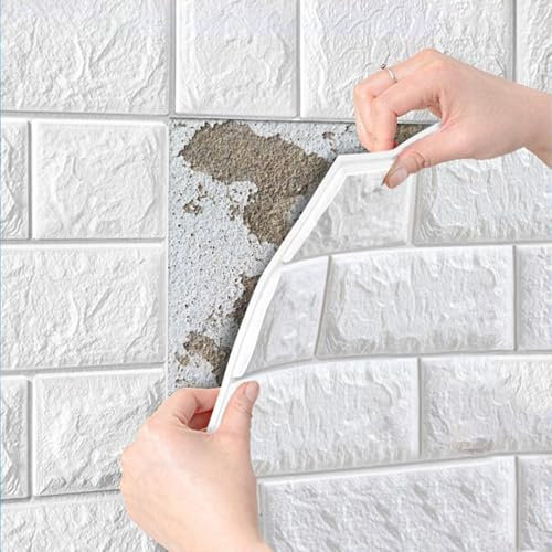RENLXFI Dalle de Plafond Panneaux De Plafond Autocollants Blancs, Papier Peint 3D Effet Brique À Coller Et Décoller pour Chambre/Cheminée, Panneaux De Lambris Carrés De 3 M D'épaisseur(Set of 75)