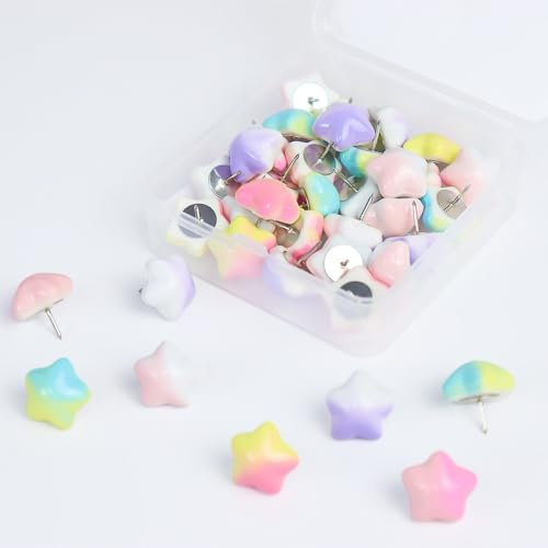 30 Stück Pinnadeln Bunt Sterne Reißzwecken, Stecknadeln mit Harzkopf, Pinnnadeln Pinnwand Schön, Push Pins für Pinnwand Bunt Heftzwecken für DIY Wandkarten Korktafel Fotowand BüRo & Zuhause Dekoration