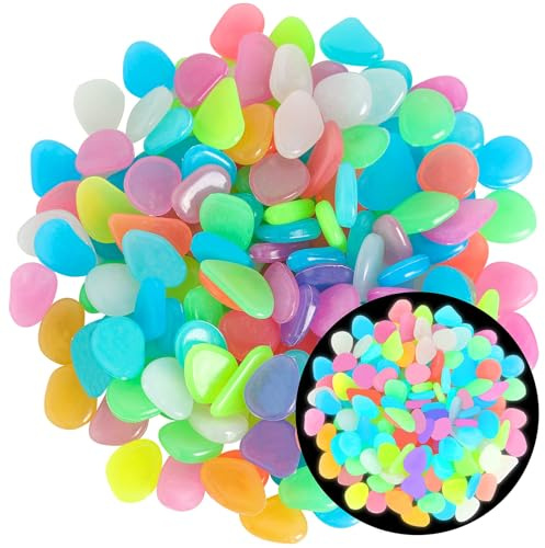 Teouuas 400 Pièces Pierre Lumineuse, Cailloux Jardin Extérieur, Couleur | Phosphorescent, Brille Dans le Noir, Absorbe la Lumière, Cailloux Decoratif pour Aquarium, Jardin, Vase, Allées