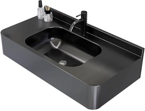 HEFJIAYCIQ 31 X 16 Zoll Schwimmender Waschtisch Mit Spülbecken Für Badezimmer, Wandmontiertes Waschbecken Aus Edelstahl, Für Zuhause, Garage, Restaurant, Waschküche,Black 2,80x40x15cm