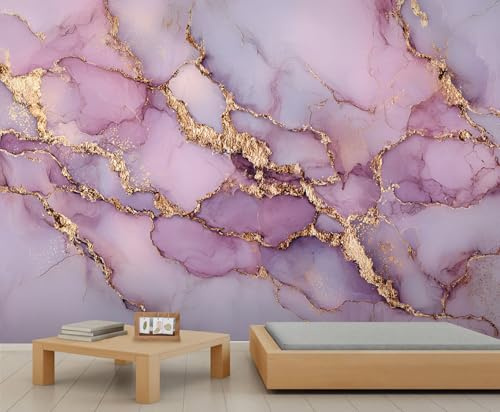 YEMYOR Marble Mural Wallpaper Purple Marble Wallpaper for Living Room Bedroom Abstract Gold Texture Wall Mural for Kitchen Restaurant Office-100x100cm