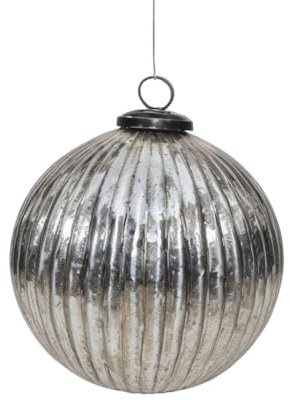 Antikas - Weihnachtskugel Glas, silbern gerippt, glänzend – handgemacht in Indien, ⌀16 cm