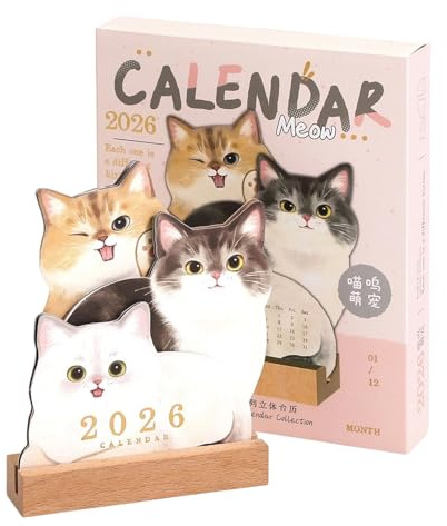 Schreibtischkalender 2026 mit Tiermotiven für Büro | täglicher Organizer auf Holzbasis Design Welpe für Arbeit Zuhause Schule