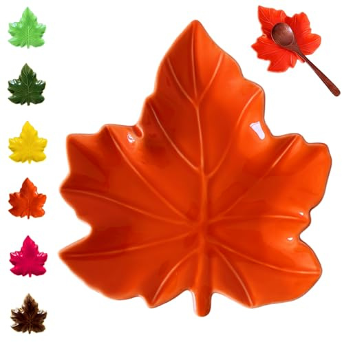 Cute Ceramic Spoon Rest & Holder for Stove Top & Kitchen Counter Ladle Holder Cooking Spoon Coffee Spoon Rest Utensil Rest Spatula Rest, Seasonal Leaf Kitchen Decor & Accessories (Maple, Orange)