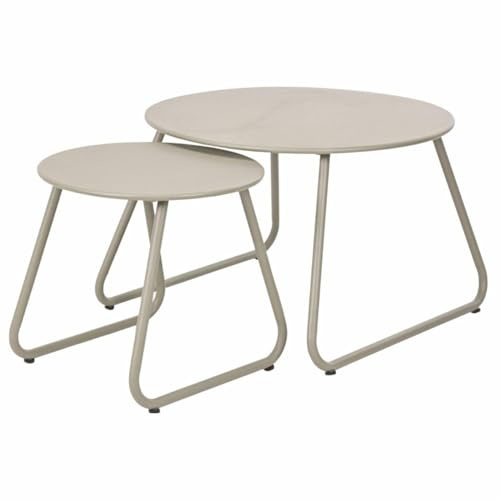 HowHomely Beistelltisch Set 2er Metalltische rund beige Sofatisch Couchtisch klein Wohnzimmertisch modern Loft Design stapelbar