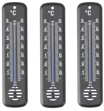 Lantelme 3 Stück Innenthermometer Temperaturanzeige -25°C bis 50°C | Analog Thermometer Set Zimmer Innen Außen Garten verwendbar | 14cm Kunststoff Wetterfest (Schwarz)