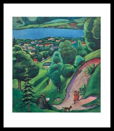 August Macke Landschaft am Tegernsee Poster Bild Kunstdruck im Alurahmen schwarz 58,5x48cm