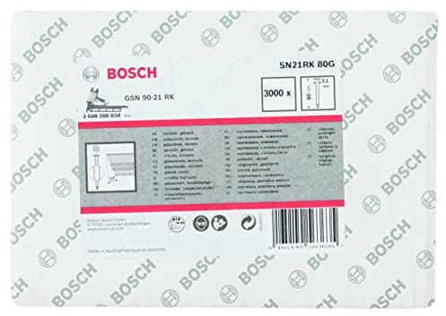 Bosch Professional 4000x Rundkopf-Streifennägel 21° SN21RK 80G (3.1 mm, 80 mm, gehartzt, verzinkt, glatt, Zubehör für Nagelpistolen, Druckluftnagler)