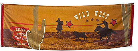 Boland 54310 - Banner Wild West, 1 Stück, Größe 220 x 74 cm, Saloon, Wilder Westen, Cowboy, Indianer, Wanddekoration, Dekoration, Mottoparty, Geburtstag, Karneval, Girlande