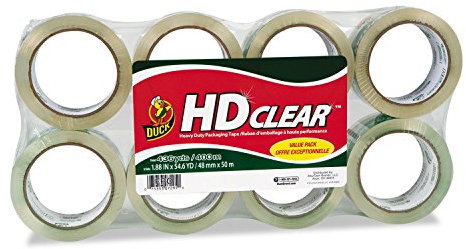 Duck Brand HD Clear Heavy Duty Packaging Tape; 1.88 Inches x 54.6 Yards, Clear, 8 Pack (282195)