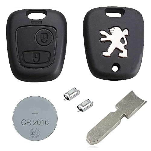 RKFUK® - Peugeot DIY Repair Kit - Replacement 2 Button Remote Car Key Fob Case with Blade, 2 Micro Switches and New Battery for Peugeot 107 207 307 407 106 206 306 406 Keys and Fobs for Peugeot Cars