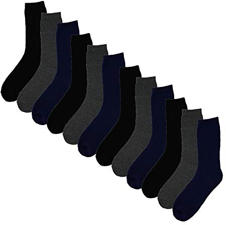 Sockstack Ultimate 12 Pairs Mens Black Thermal Socks, Thick Warm Boot Socks, Size 6-11