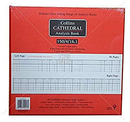 Collins Debden Ltd 061438 150 Series 297 x 315 mm 96 Pages Cathedral Analysis Book 4 Debit and 16 Credit Columns, Red, Pack of 1