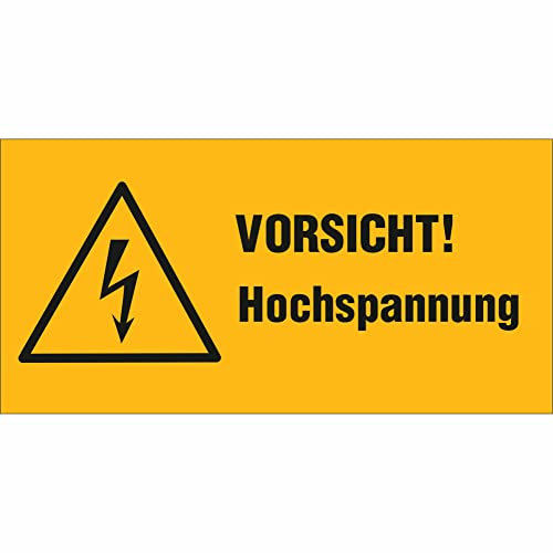 Indigos UG Aufkleber Vorsicht Hochspannung Warnschild - selbstklebende Folie, 10,50x5,20 cm - Sicherheit Haus Hotel Firma Elektrik - selbstklebender Sicherheits Aufkleber für Tür oder Wand