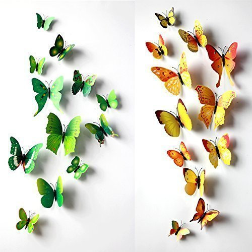 3D Butterfly 12PCS for Yellow and 12 PCS For Green Stickers Making Stickers Wall Sticker by RayLineDo