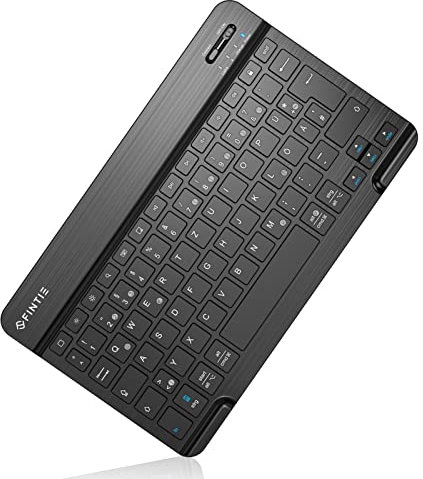 FINTIE Ultra Dünn (4mm) Bluetooth Tastatur mit deutschem Layout QWERTZ für Android Tablet Samsung Galaxy Tab/Huawei MediaPad/Xiaomi Pad Tablet und andere Android eräte, 10 Zoll (Schwarz)
